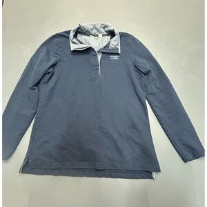 L.L.Bean Soft Cotton Rugby Polo Shirt Men's Medium Blue Pullover Long Sleeve